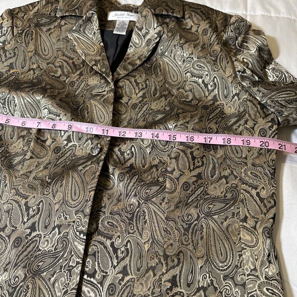 Judith Hart Womens Gold Metallic Paisley Print Lined Blazer Jacket Size 12 - Picture 10 of 12